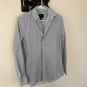 Kenneth Cole Men's White and Navy Patterned Shirt